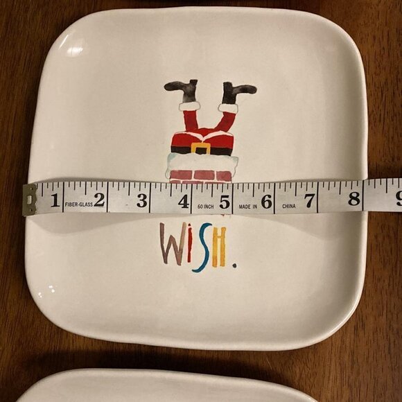 VINTAGE Rae Dunn Santa Down The Chimney Ceramic WISH Christmas Serving Plates - Picture 4 of 9